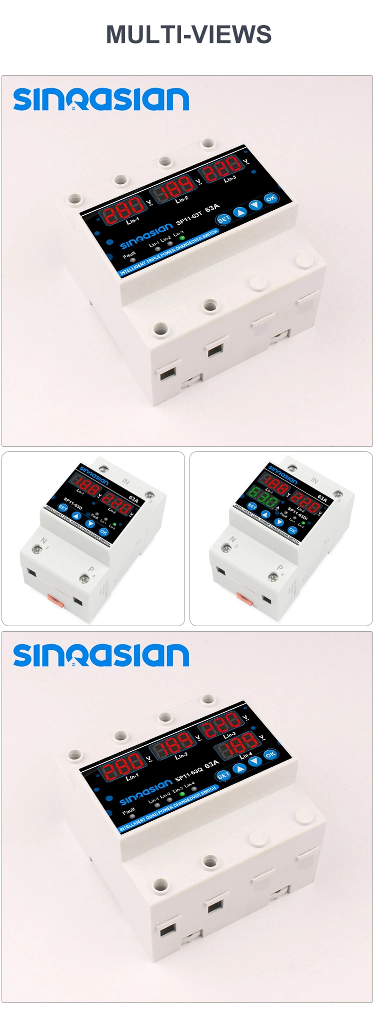 Sinoasian 3 Lines 63A Automatic Electronic Phase Transfer Changeover Switch